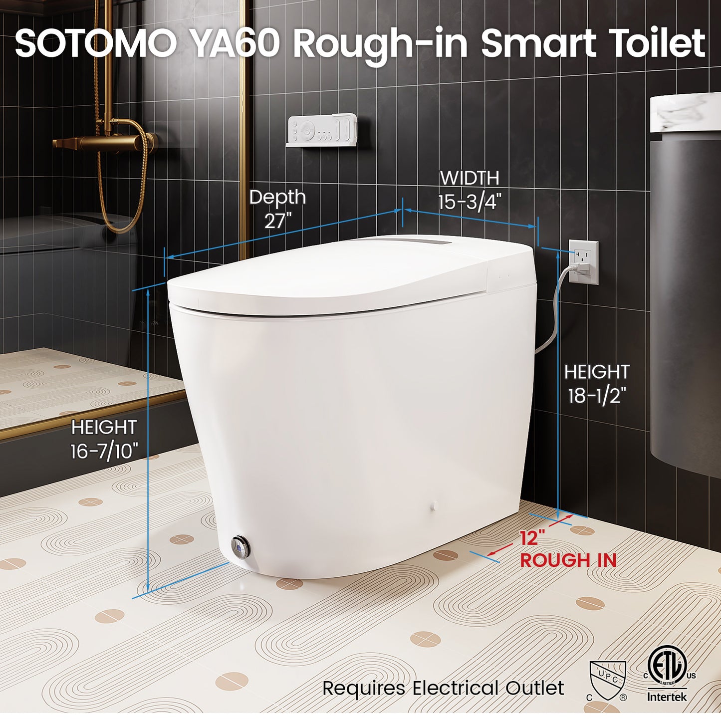 Smart Toilet with Built-in Bidet, One-Piece Bidet Toilet for Bathrooms, YA60 Bidet Toilet with Auto Flush, Kick Flush, Heated Seat, Warm Water and Dryer,