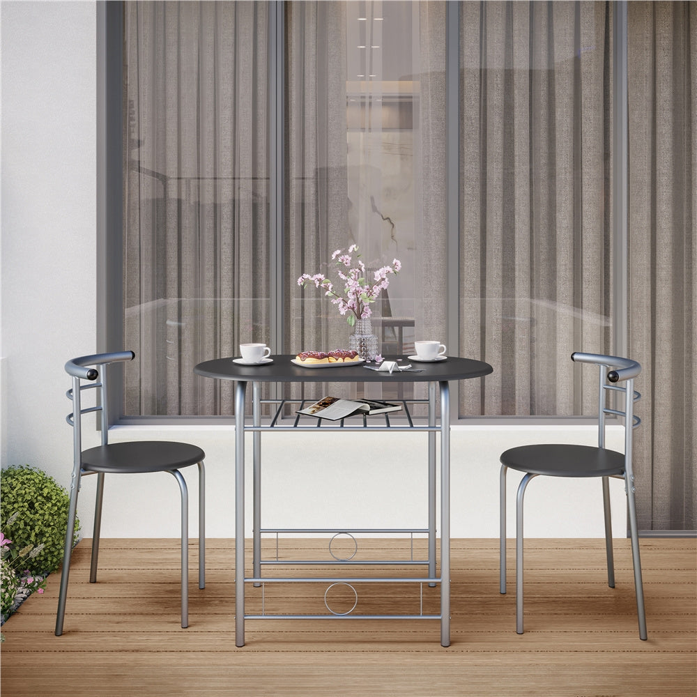 Costoffs Modern Round Dining Table and Chairs Set for 2 with Steel Legs & Storage Rack, Space-Saving Design for Kitchens, Apartments, Dorm Rooms, and Small Spaces,