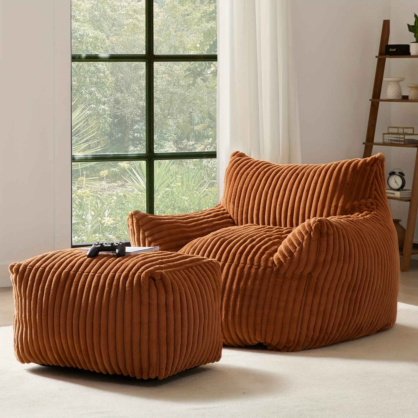 Living&Giving Oversize Bean Bag Chair, Modern Comfy Corduroy Fabric Fireside Chair Lazy Floor Sofa Armless Lounge Chair,