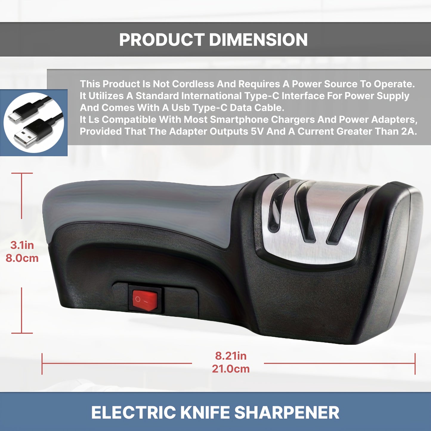 Electric Knife Sharpener WANVOAPLS 2-Stage Electric Knife Sharpener | USB-Powered, Automatic Overpressure Protection, Multi-Functional for Kitchen Knives,