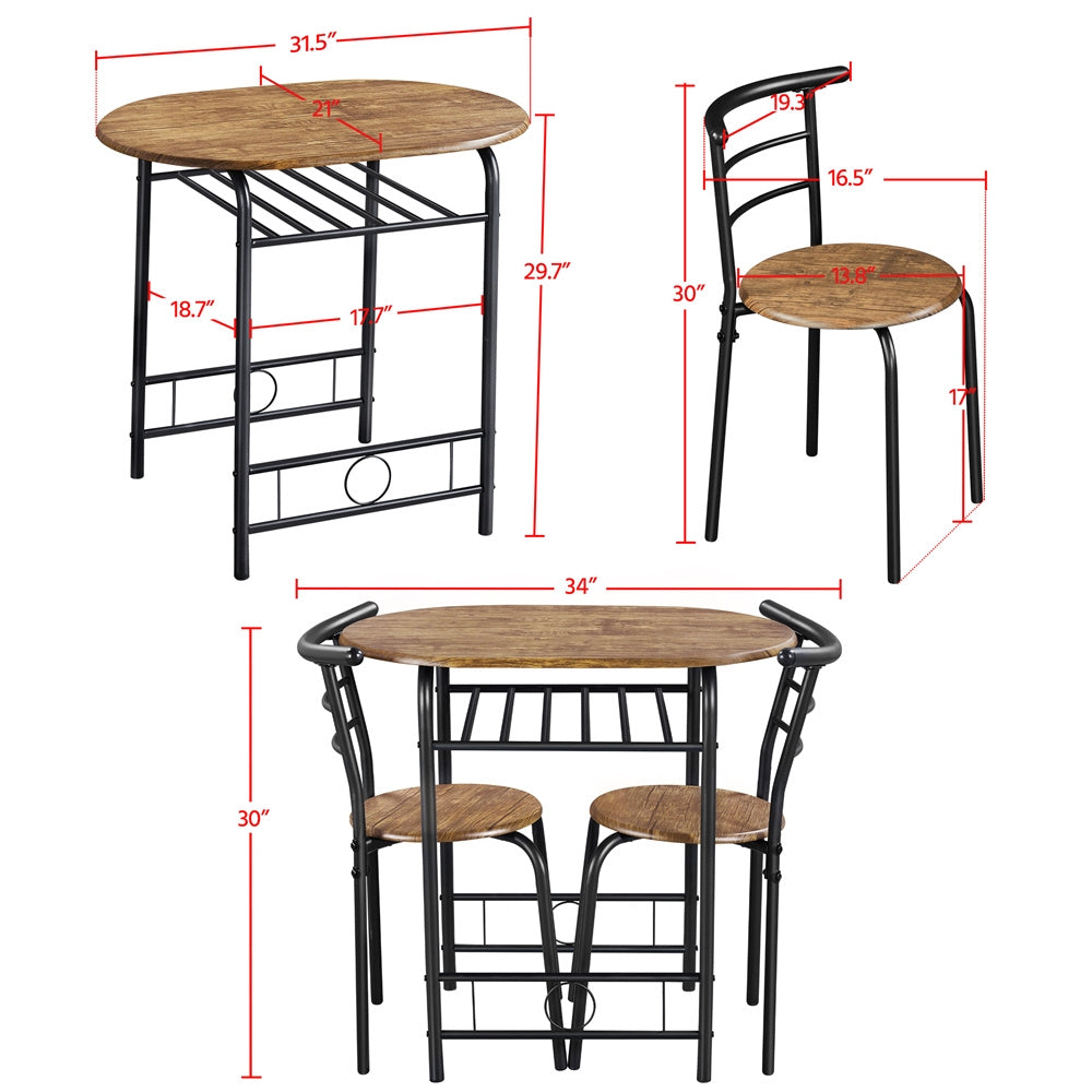 Costoffs Modern Round Dining Table and Chairs Set for 2 with Steel Legs & Storage Rack, Space-Saving Design for Kitchens, Apartments, Dorm Rooms, and Small Spaces,