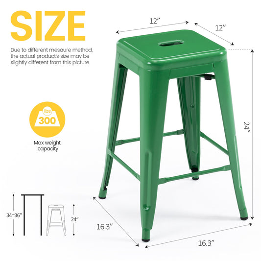 Vogue Furniture Direct White 24 Inch Metal Bar Stools Counter Height Barstools Modern Backless Stackable Metal Indoor\u002FOutdoor Bar Stools Kitchen Counter