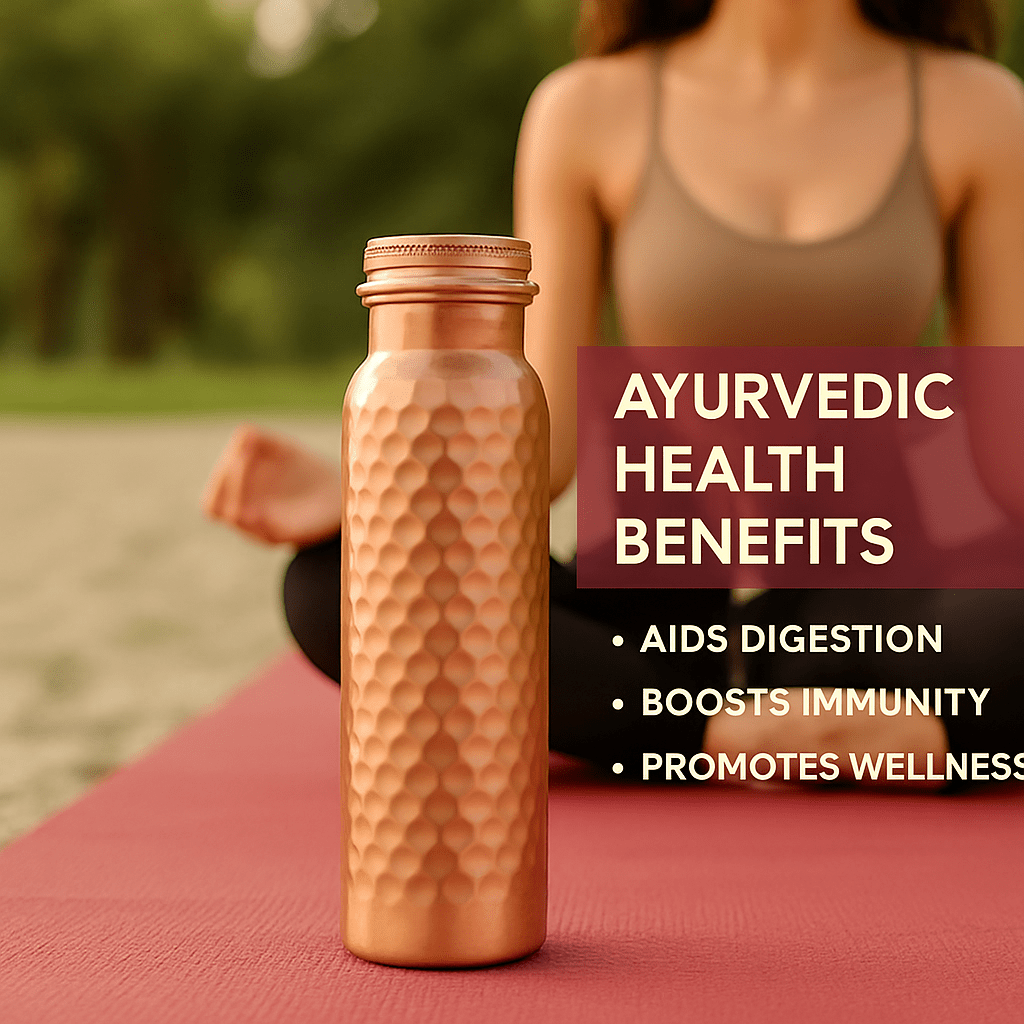 STORE INDYA Copper Water Bottle, 30 Oz, Hammered Ayurvedic Drinking Vessel with Leak-Proof Lid, Smooth Finish, Durable Stylish Design,