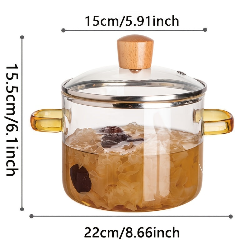 Heat-resistant Glass Cookware Heat-resistant 54oz Borosilicate Glass Cookware with Yellow Handles | Transparent Soup Porridge Pot Suitable for Stovetop and Oven