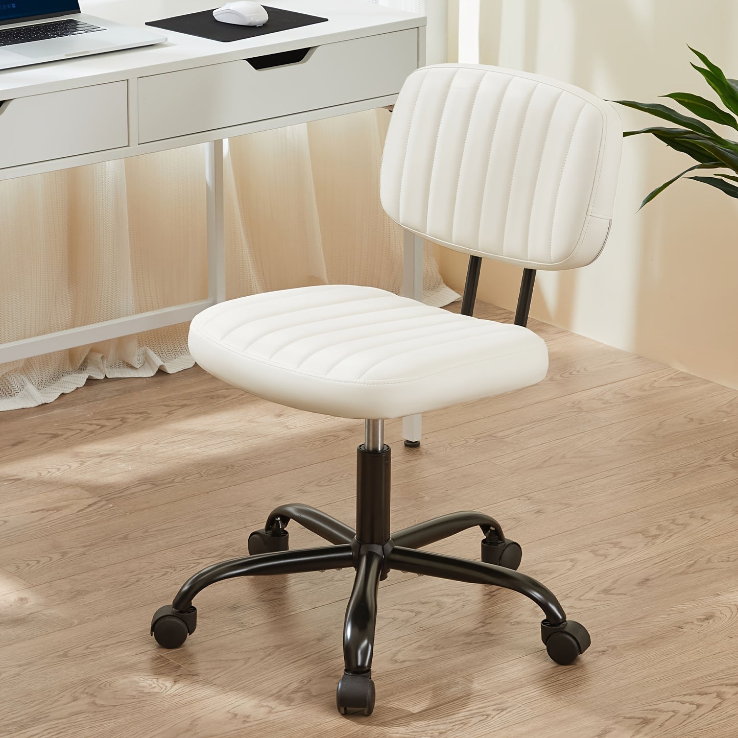 Everyday Comfort Ergonomic Office Chair with Lumbar Support, Adjustable Height, and Wheels – Comfy Armless Swivel Task Chair for Home or Office Study, Black