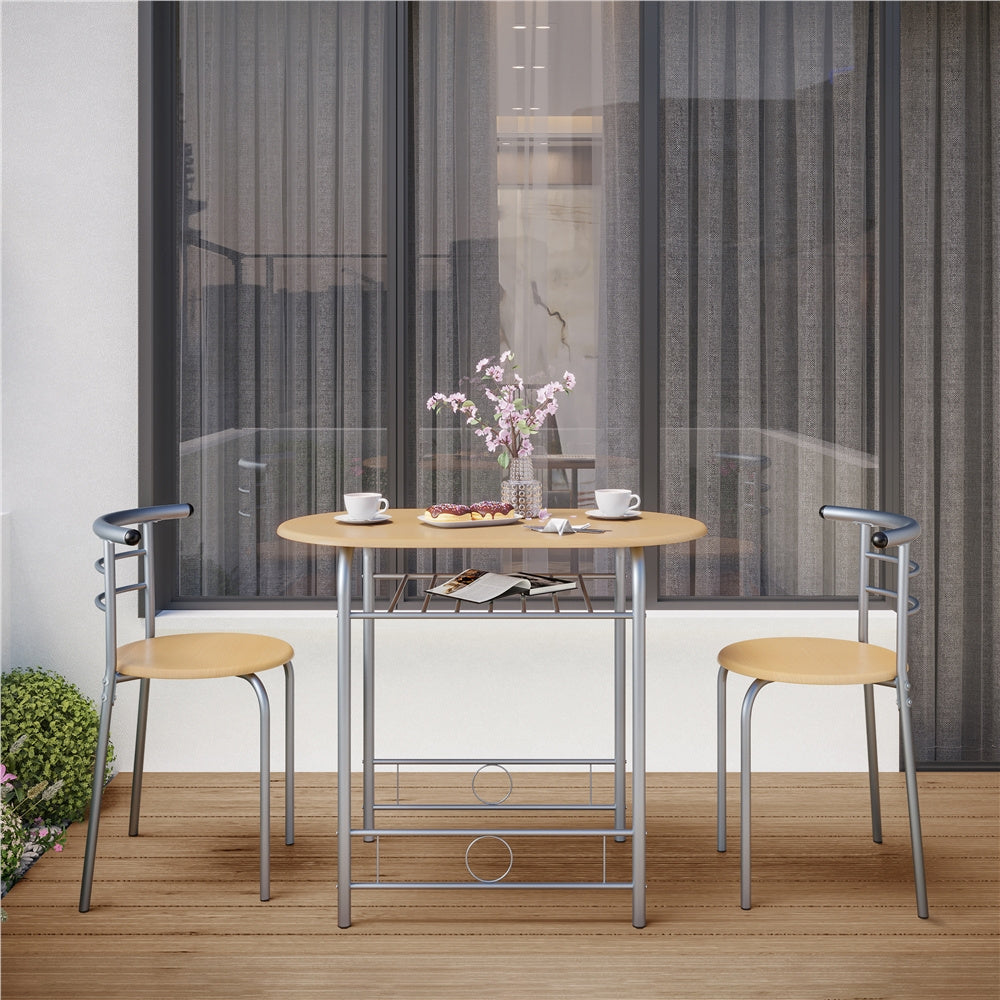 Costoffs Modern Round Dining Table and Chairs Set for 2 with Steel Legs & Storage Rack, Space-Saving Design for Kitchens, Apartments, Dorm Rooms, and Small Spaces,