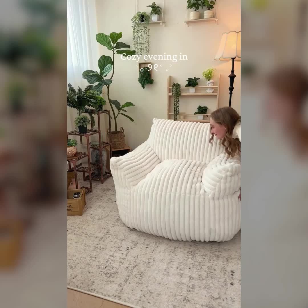 Living&Giving Oversize Bean Bag Chair, Modern Comfy Corduroy Fabric Fireside Chair Lazy Floor Sofa Armless Lounge Chair,
