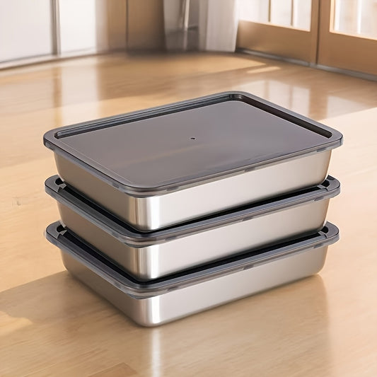 3pcs Stainless Steel Food Storage Containers Leak-Proof, Stackable, Space-Saving - Heavy-Duty Stainless Steel Construction, Airtight Lid for Freshness - Ideal for Meal Prep,