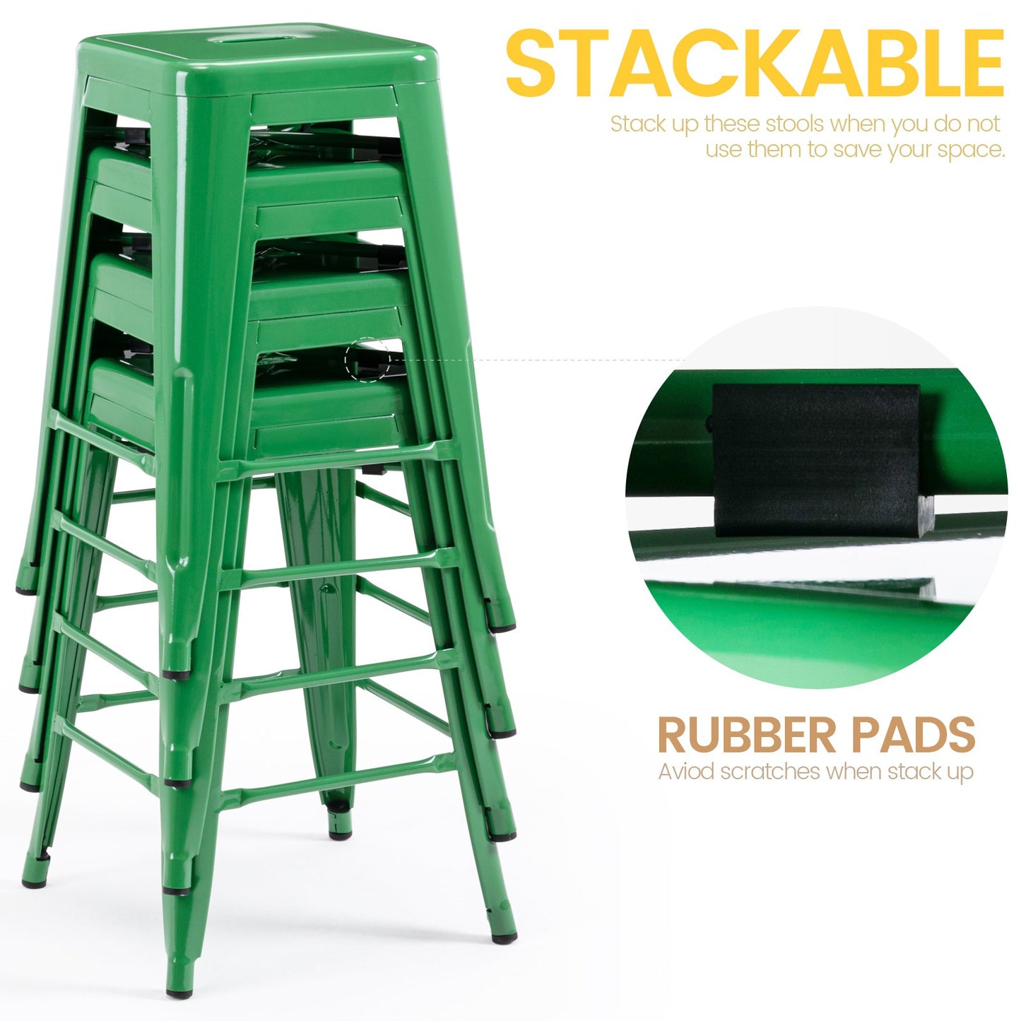 Vogue Furniture Direct White 24 Inch Metal Bar Stools Counter Height Barstools Modern Backless Stackable Metal Indoor\u002FOutdoor Bar Stools Kitchen Counter