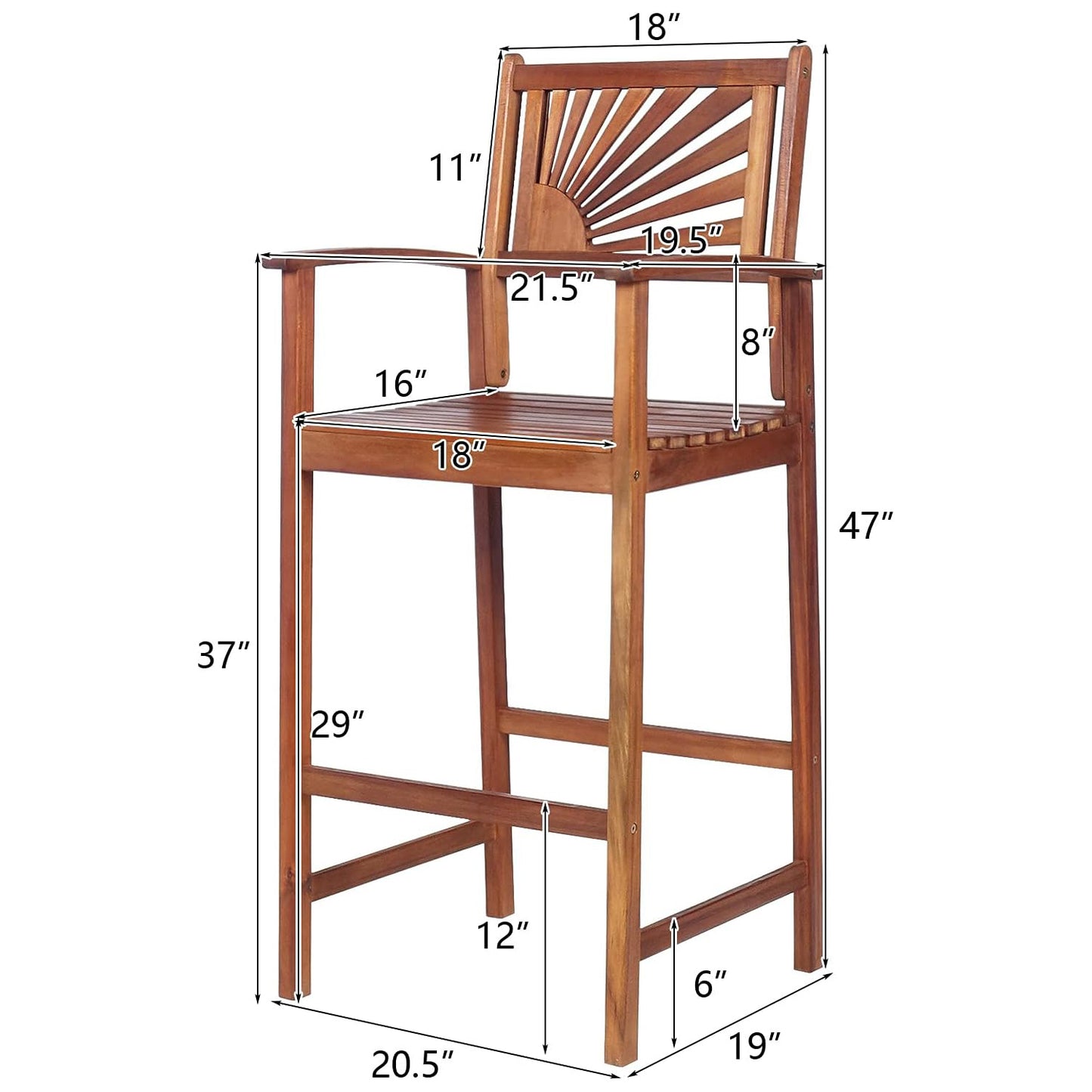 Costway Bar Stools Set of 2\u002FSet of 4, Outdoor Acacia Wood Bar Chairs with Sunflower Backrest, Curved Armrests & Breathable Seat, Ideal for Balcony, Sunroom,