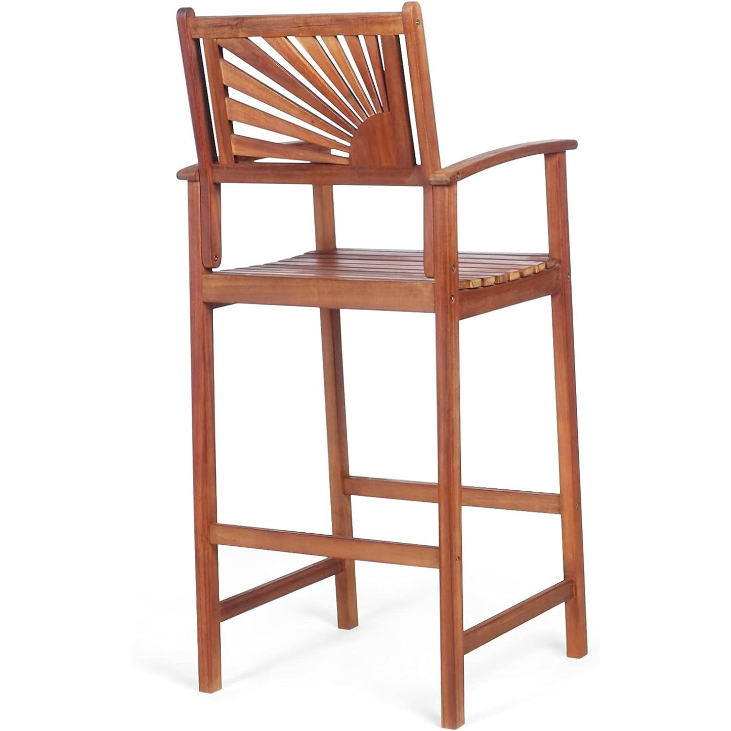 Costway Bar Stools Set of 2\u002FSet of 4, Outdoor Acacia Wood Bar Chairs with Sunflower Backrest, Curved Armrests & Breathable Seat, Ideal for Balcony, Sunroom,