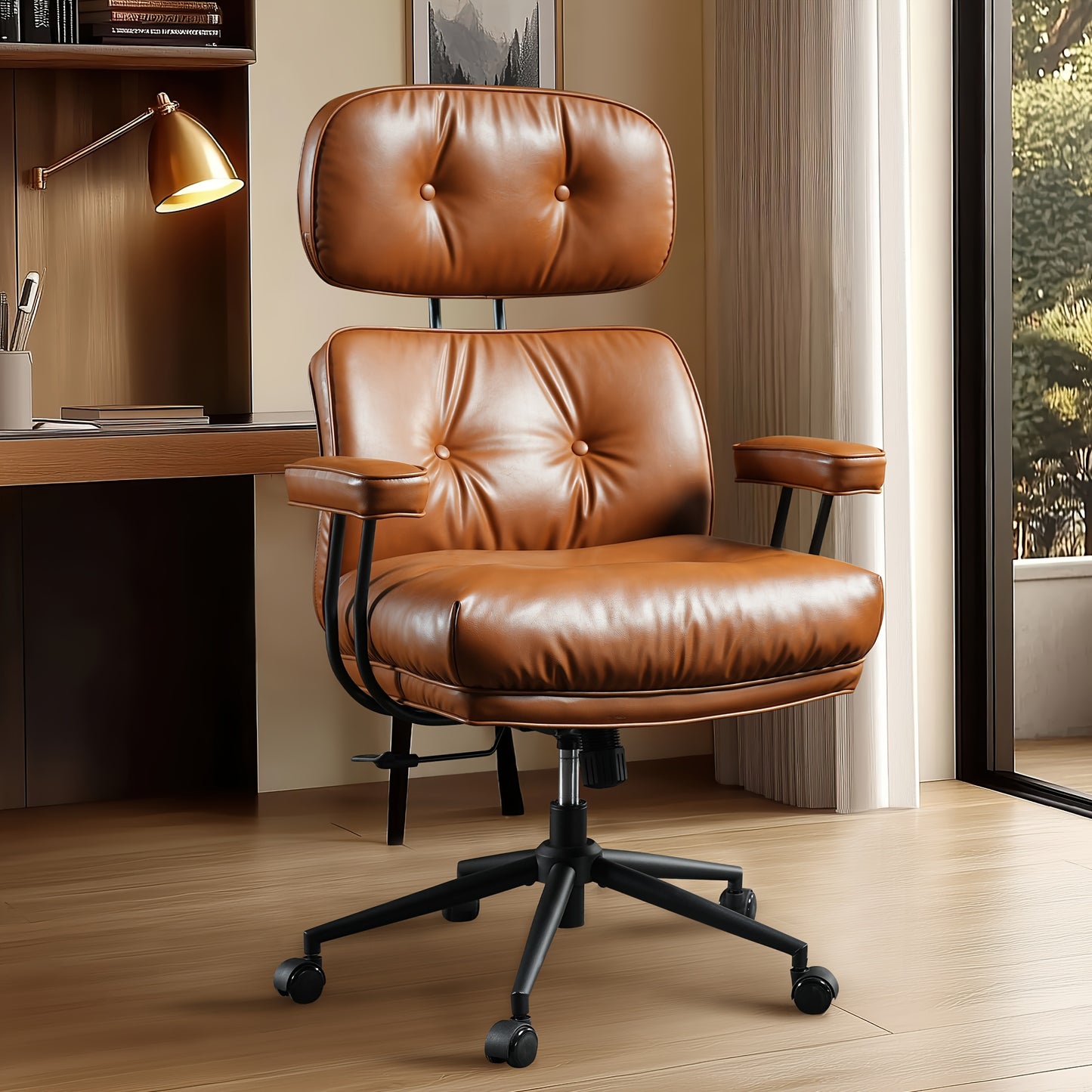 Modern Adjustable Executive Office Chair - High Back Faux Leather Desk Chair with Padded Armrests, Lumbar Support & Ergonomic Design for Home or Office Use,