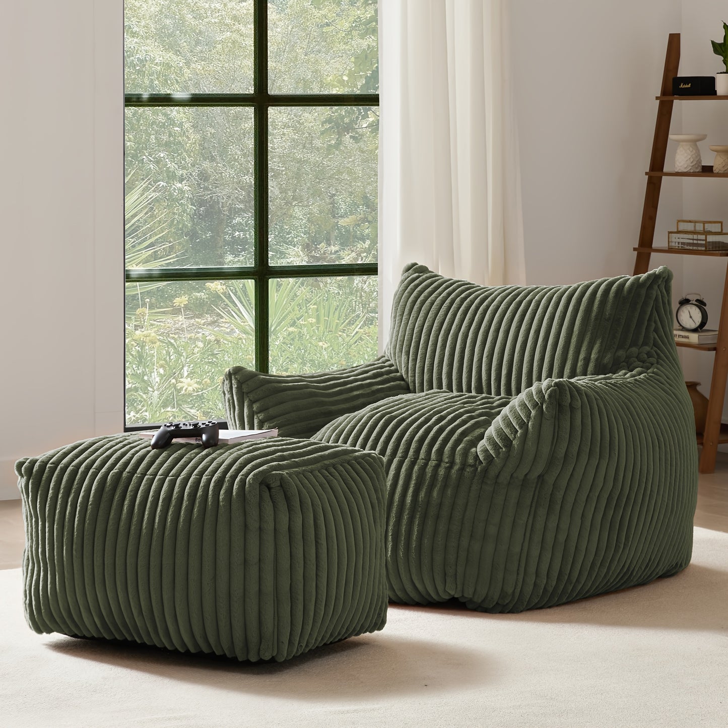 Living&Giving Oversize Bean Bag Chair, Modern Comfy Corduroy Fabric Fireside Chair Lazy Floor Sofa Armless Lounge Chair,