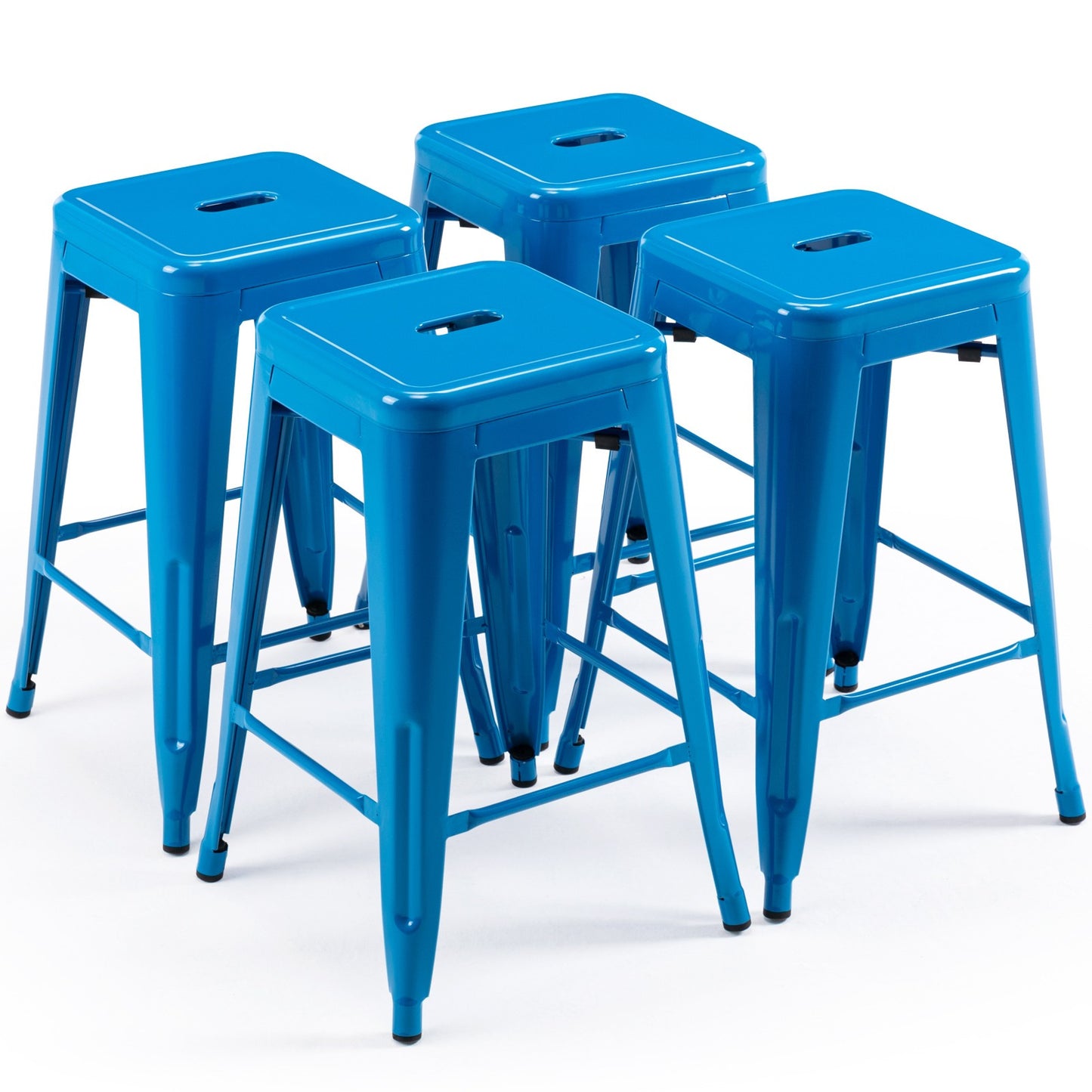 Vogue Furniture Direct White 24 Inch Metal Bar Stools Counter Height Barstools Modern Backless Stackable Metal Indoor\u002FOutdoor Bar Stools Kitchen Counter