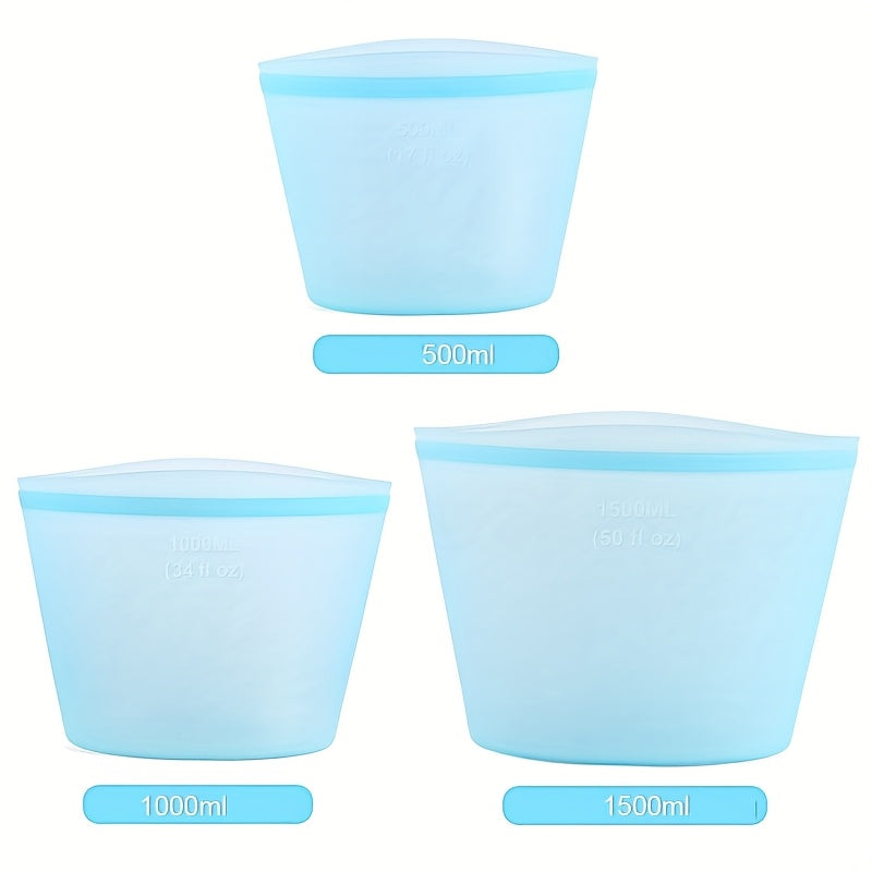 Reusable Silicone Food Storage Bags - Leakproof, Fresh-Keeping Ziplock Containers for Fridge & Freezer | 17.6oz, 35.2oz, 52.8oz | Ideal for Snacks,