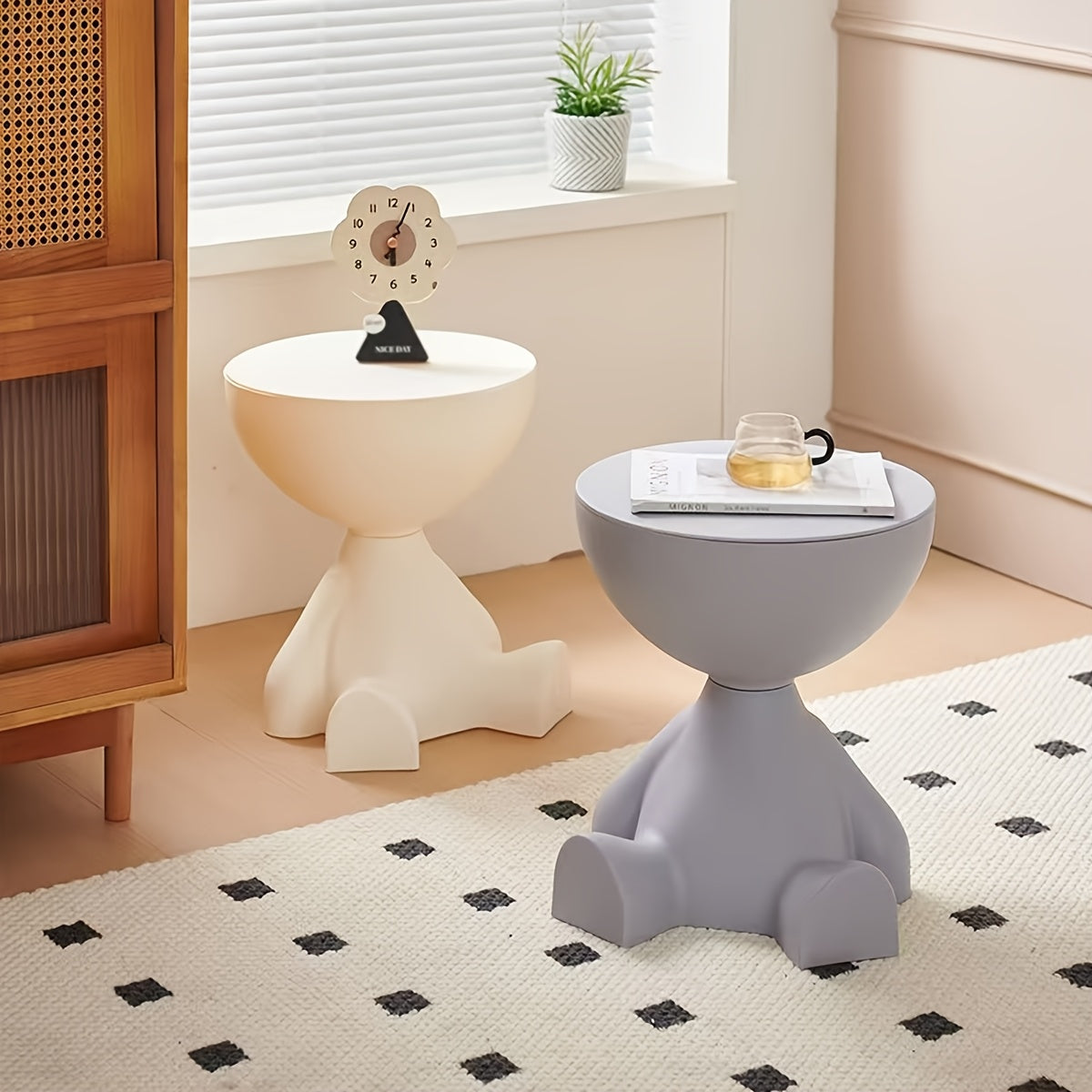 Modern | Multifunctional 1pc Modern Creative Bear-shaped Plastic Bedside Table | Multifunctional, Easy Assembly | White, Suitable for Living Room and Bedroom Storage