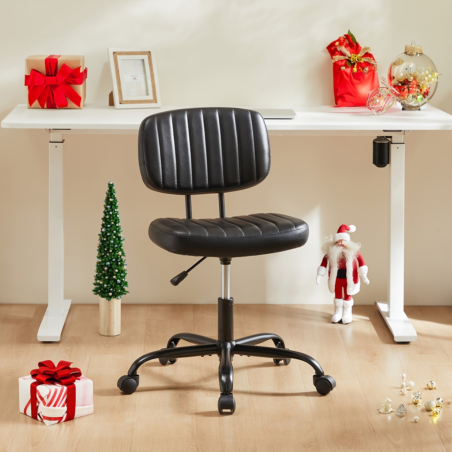 Everyday Comfort Ergonomic Office Chair with Lumbar Support, Adjustable Height, and Wheels – Comfy Armless Swivel Task Chair for Home or Office Study, Black