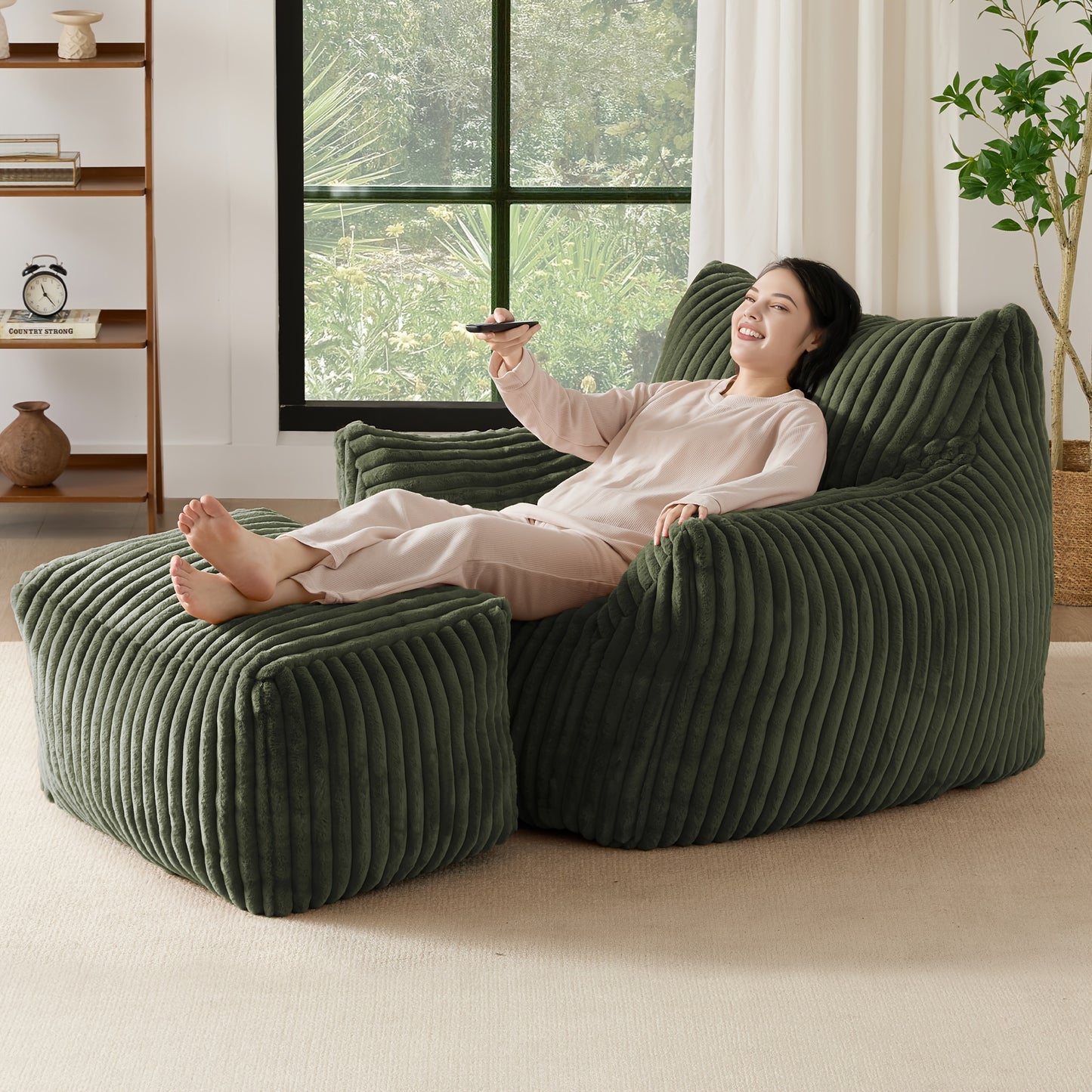 Living&Giving Oversize Bean Bag Chair, Modern Comfy Corduroy Fabric Fireside Chair Lazy Floor Sofa Armless Lounge Chair,