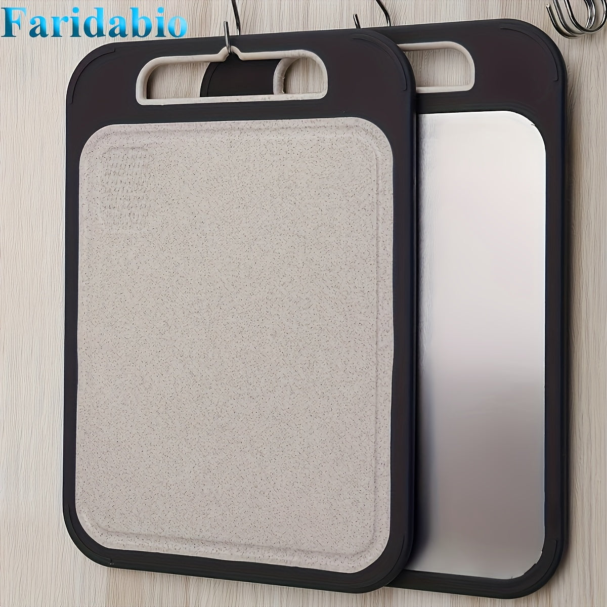 Stainless Steel Cutting Board Faridabio Stainless Steel Cutting Board | Double-Sided Anti-Slip Kitchen Board with PP Plastic Base - Lightweight,
