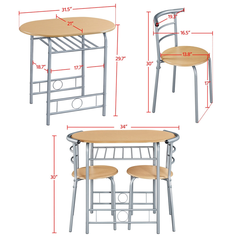 Costoffs Modern Round Dining Table and Chairs Set for 2 with Steel Legs & Storage Rack, Space-Saving Design for Kitchens, Apartments, Dorm Rooms, and Small Spaces,