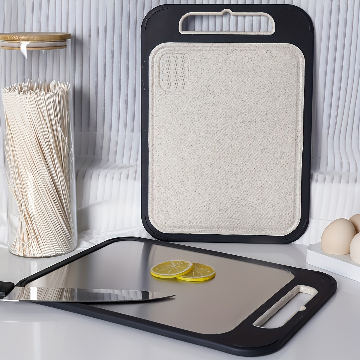 Stainless Steel Cutting Board Faridabio Stainless Steel Cutting Board | Double-Sided Anti-Slip Kitchen Board with PP Plastic Base - Lightweight,