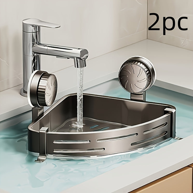 Bathroom Storage Rack Set of 2 Suction Cup Triangular Baskets for The Bathroom, Corner Wall-Mounted Without Drilling for The Washbasin, Toilet Storage Rack