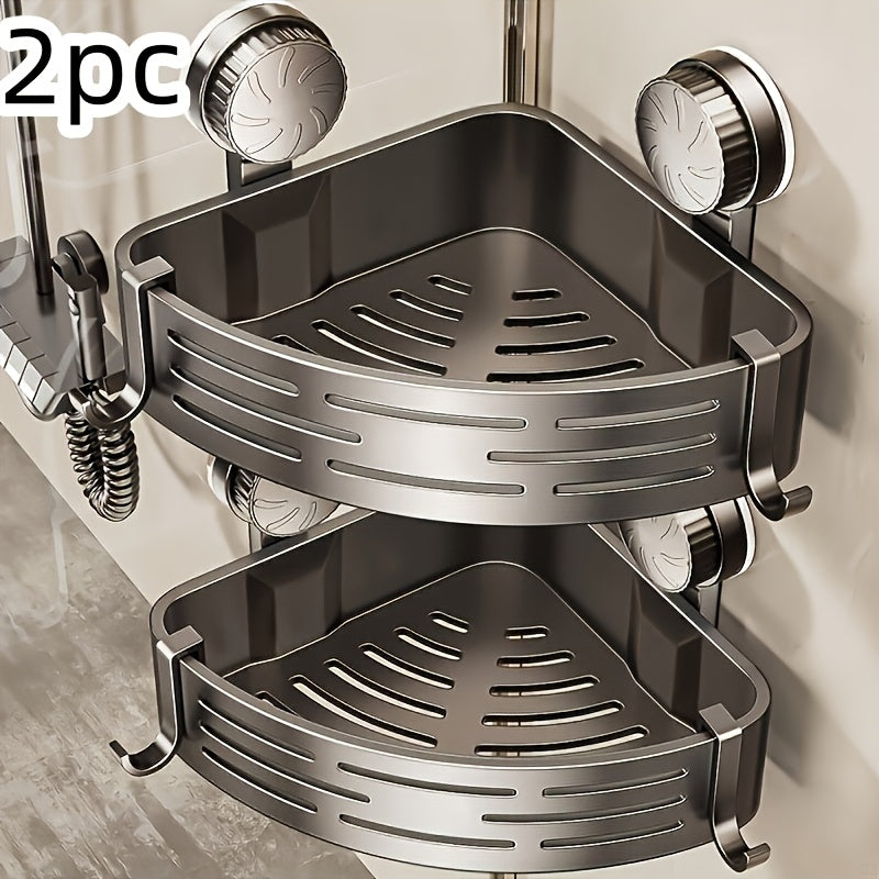 Bathroom Storage Rack Set of 2 Suction Cup Triangular Baskets for The Bathroom, Corner Wall-Mounted Without Drilling for The Washbasin, Toilet Storage Rack