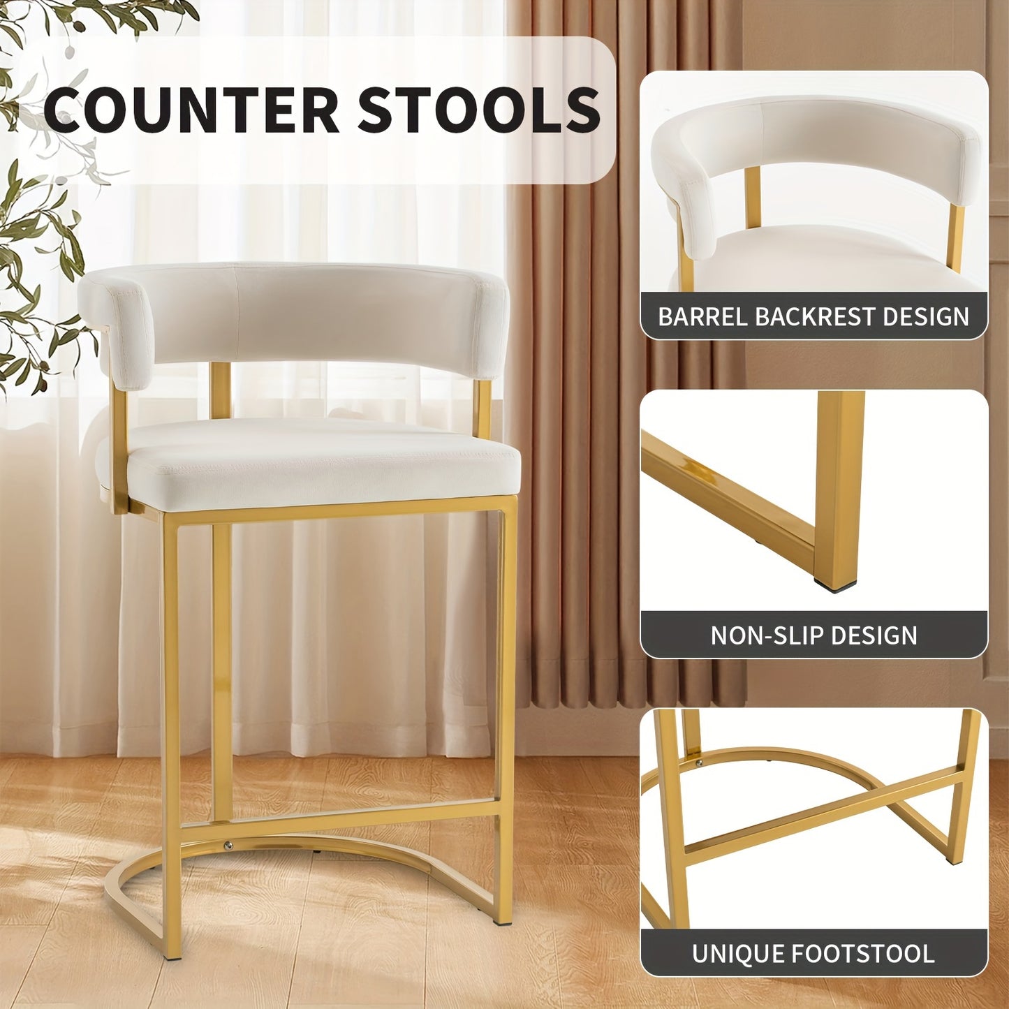 Modern Barrel Bar Stools Set Of 2, Counter Height Stools 25.6\