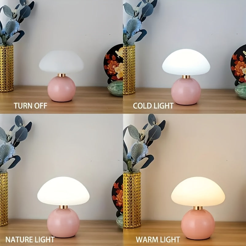 Elegant USB-Powered Ceramic Mushroom Table Lamp with Adjustable Brightness & Touch Control – Soft, Dimmable Light for Bedroom, Living Room, Desk, a
