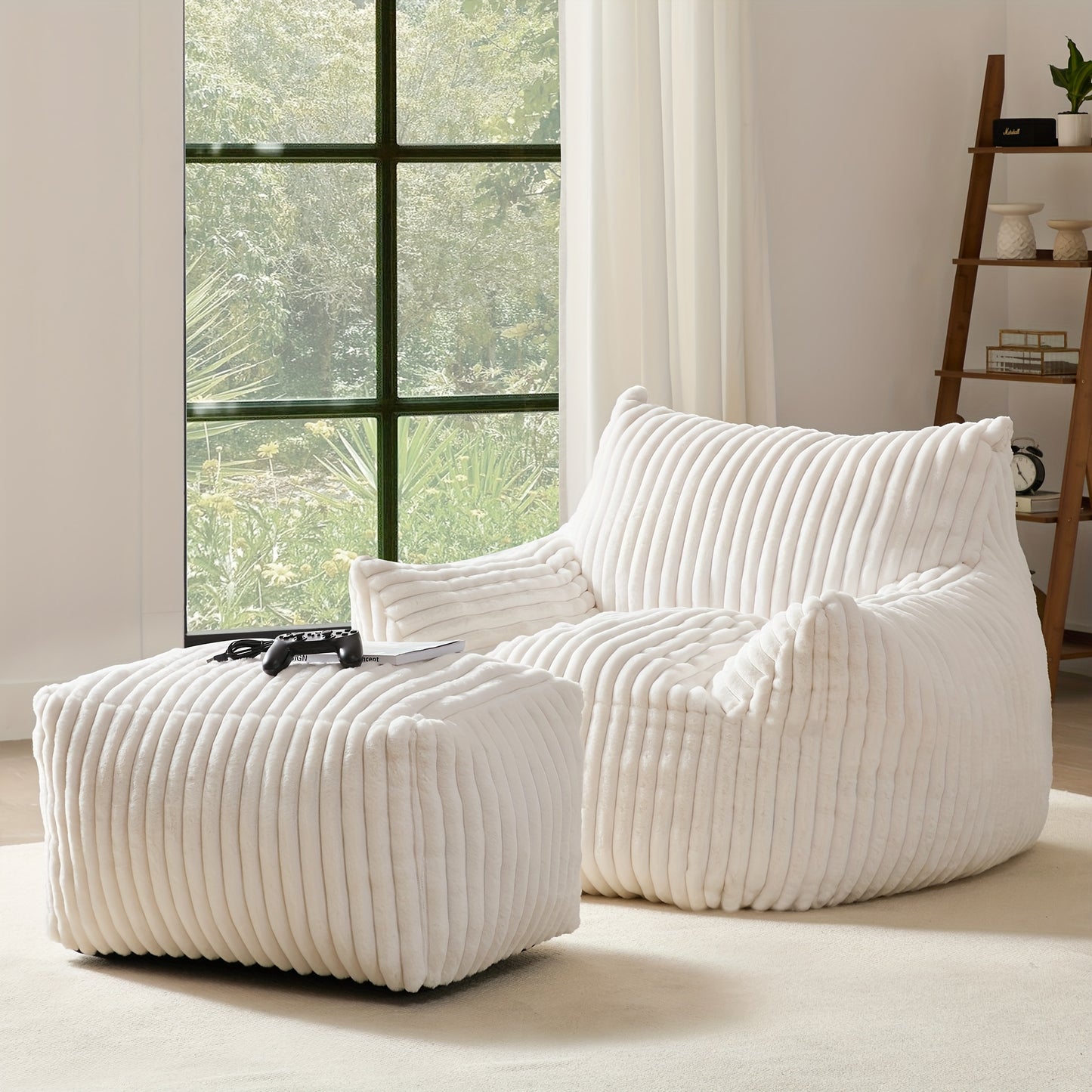 Living&Giving Oversize Bean Bag Chair, Modern Comfy Corduroy Fabric Fireside Chair Lazy Floor Sofa Armless Lounge Chair,