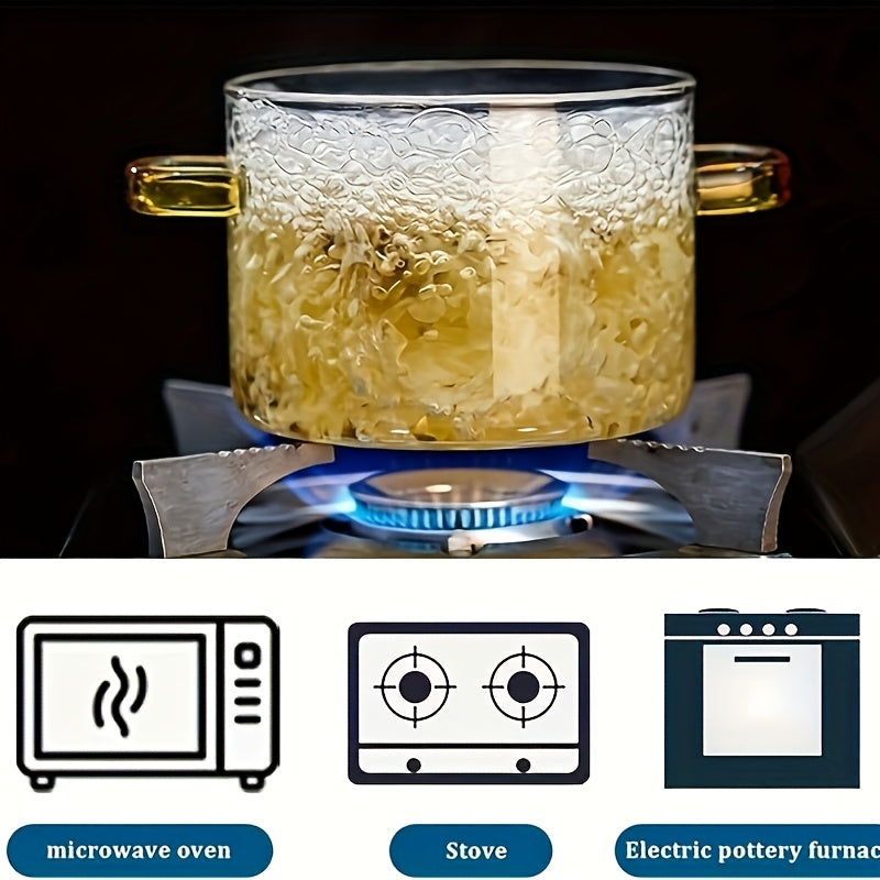Heat-resistant Glass Cookware Heat-resistant 54oz Borosilicate Glass Cookware with Yellow Handles | Transparent Soup Porridge Pot Suitable for Stovetop and Oven
