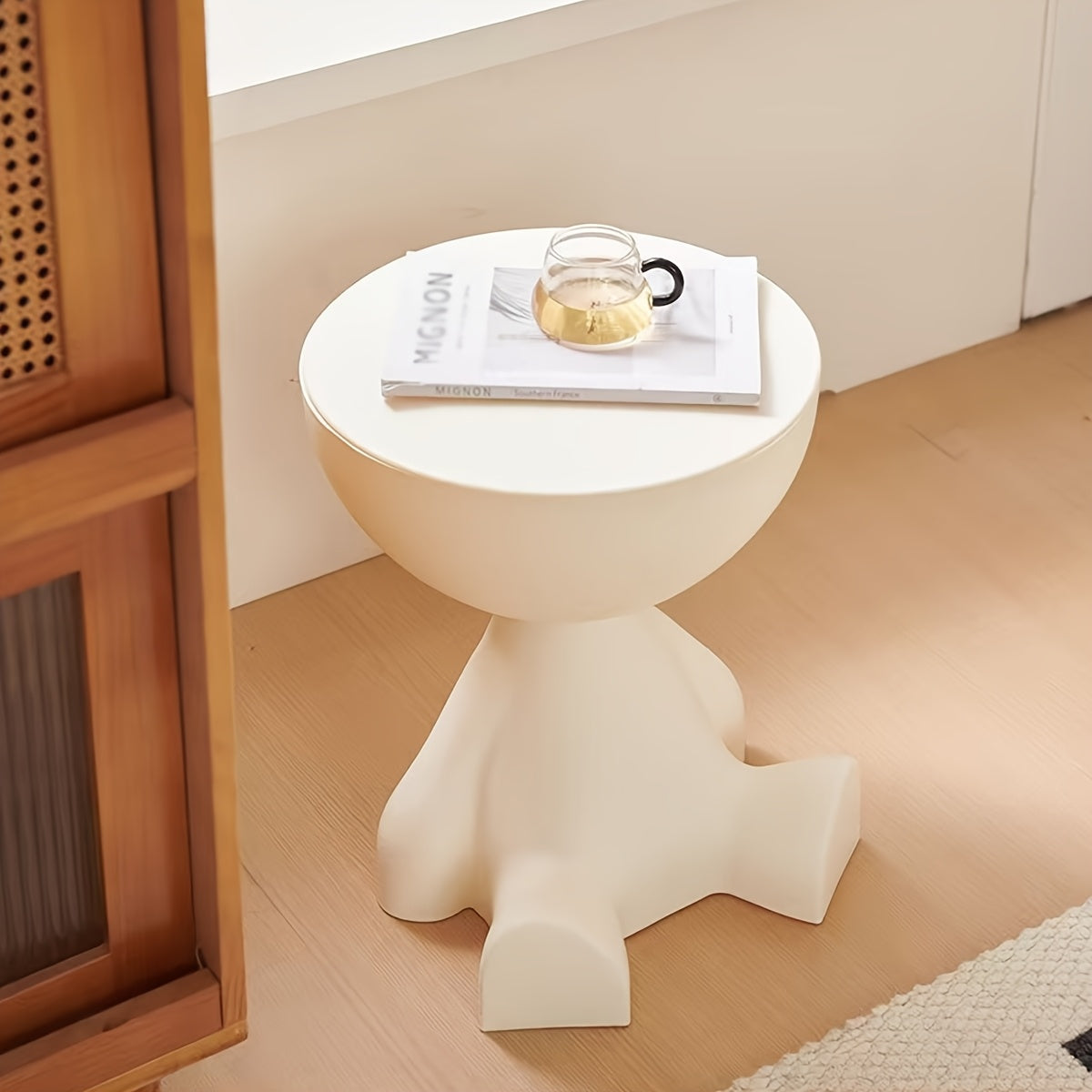 Modern | Multifunctional 1pc Modern Creative Bear-shaped Plastic Bedside Table | Multifunctional, Easy Assembly | White, Suitable for Living Room and Bedroom Storage