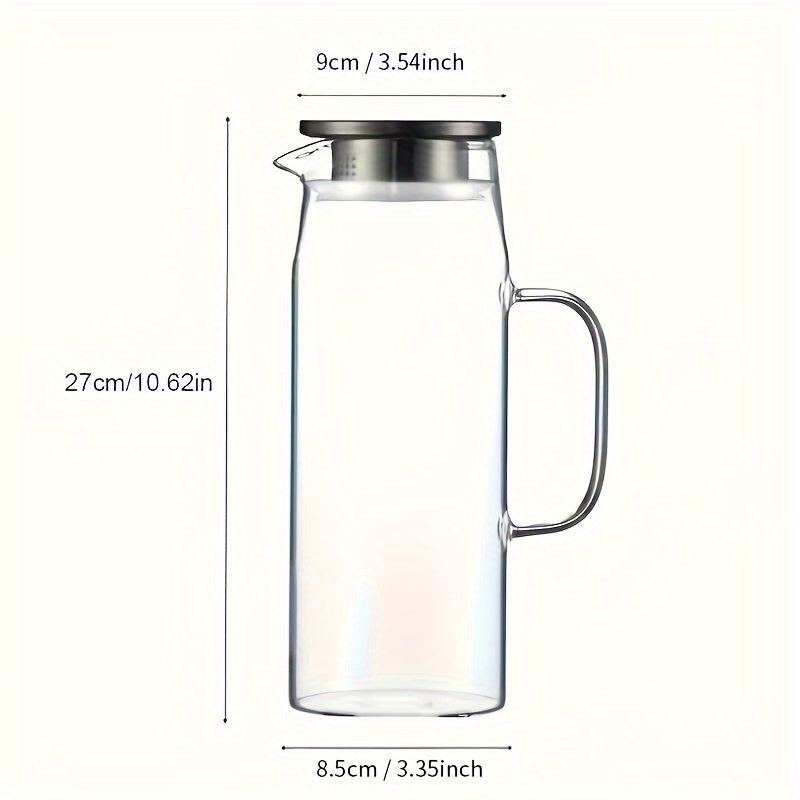 Faridabio 50.72oz Heat-Resistant High Borosilicate Glass Pitcher with Stainless Steel Lid - Perfect for Iced Tea, Cold Drinks & Juice - Easy to Use, Cold Beverage Maker,