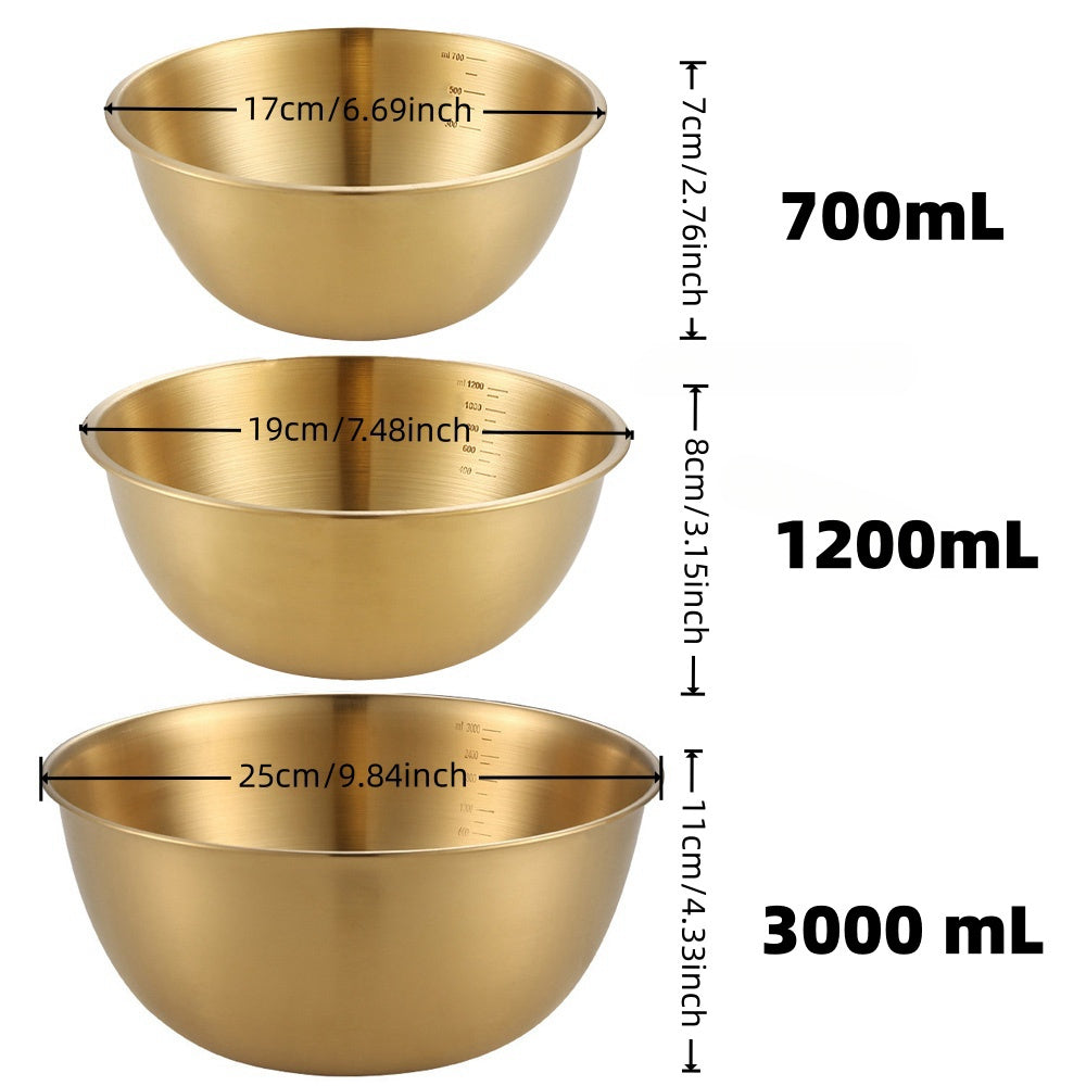 3pcs Stainless Steel Salad Bowls Set, Oven Safe, Durable Kitchen Mixing Bowls with Measurement Marks