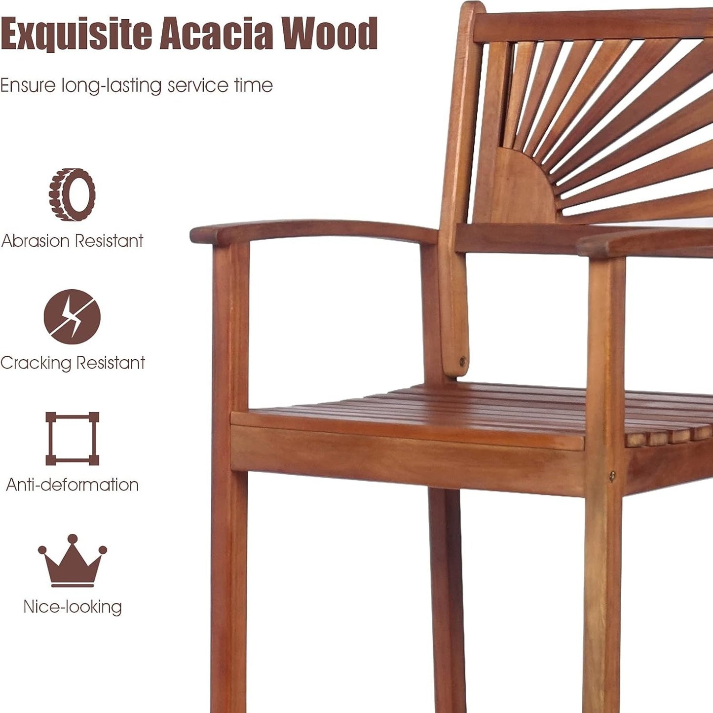 Costway Bar Stools Set of 2\u002FSet of 4, Outdoor Acacia Wood Bar Chairs with Sunflower Backrest, Curved Armrests & Breathable Seat, Ideal for Balcony, Sunroom,