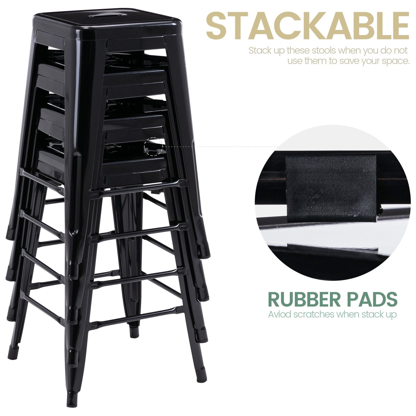 Vogue Furniture Direct White 24 Inch Metal Bar Stools Counter Height Barstools Modern Backless Stackable Metal Indoor\u002FOutdoor Bar Stools Kitchen Counter