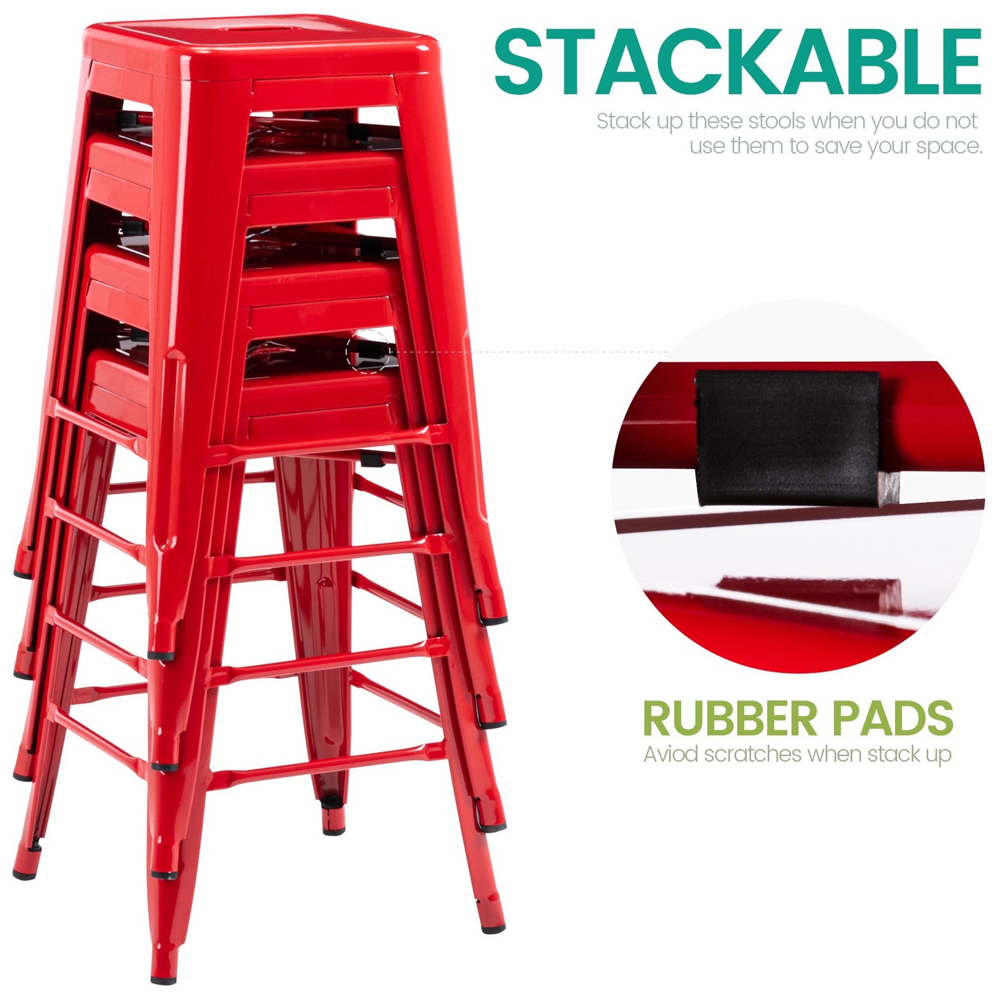 Vogue Furniture Direct White 24 Inch Metal Bar Stools Counter Height Barstools Modern Backless Stackable Metal Indoor\u002FOutdoor Bar Stools Kitchen Counter