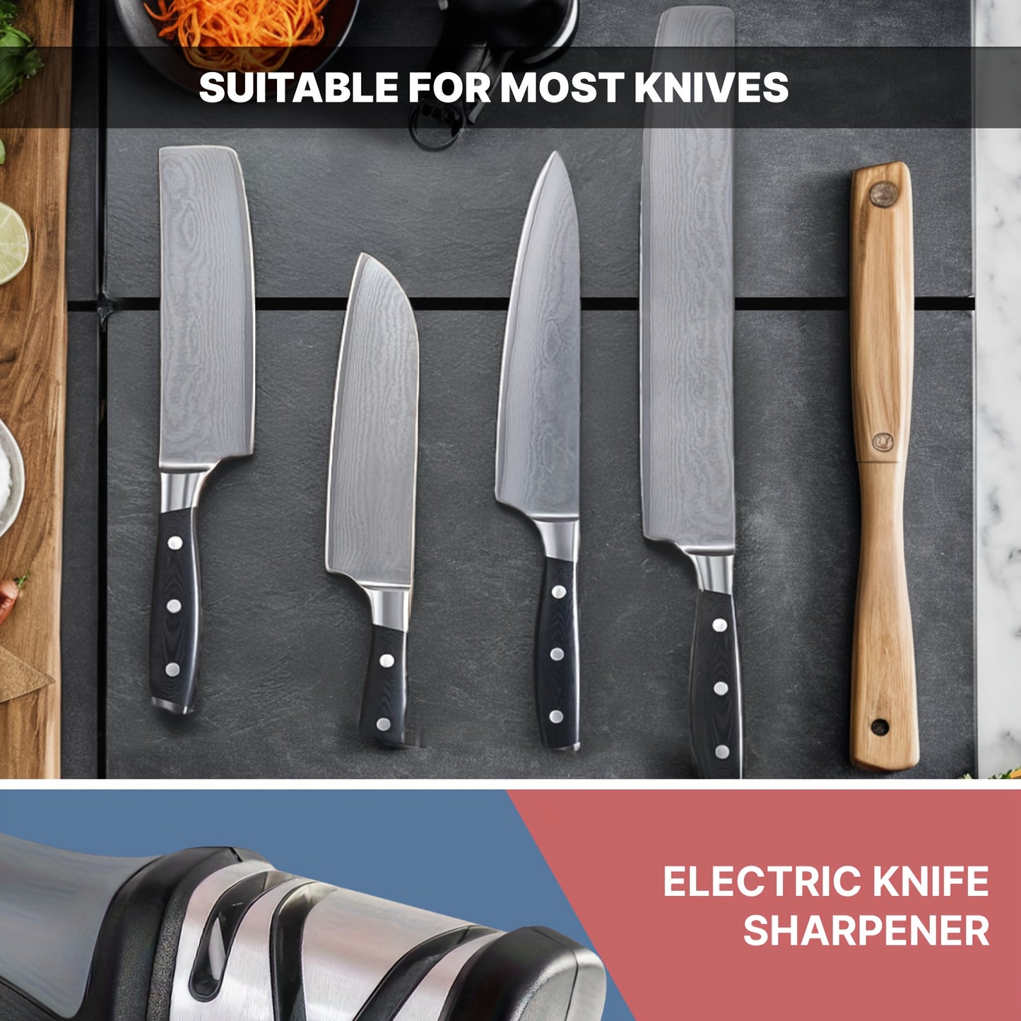 Electric Knife Sharpener WANVOAPLS 2-Stage Electric Knife Sharpener | USB-Powered, Automatic Overpressure Protection, Multi-Functional for Kitchen Knives,
