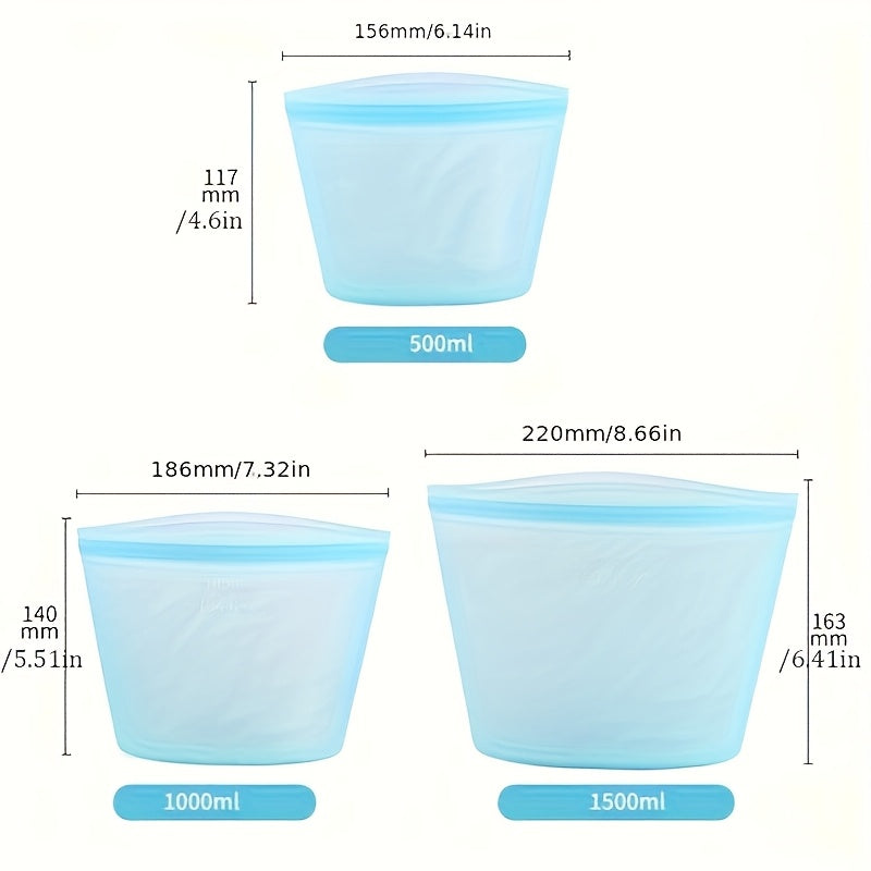 Reusable Silicone Food Storage Bags - Leakproof, Fresh-Keeping Ziplock Containers for Fridge & Freezer | 17.6oz, 35.2oz, 52.8oz | Ideal for Snacks,