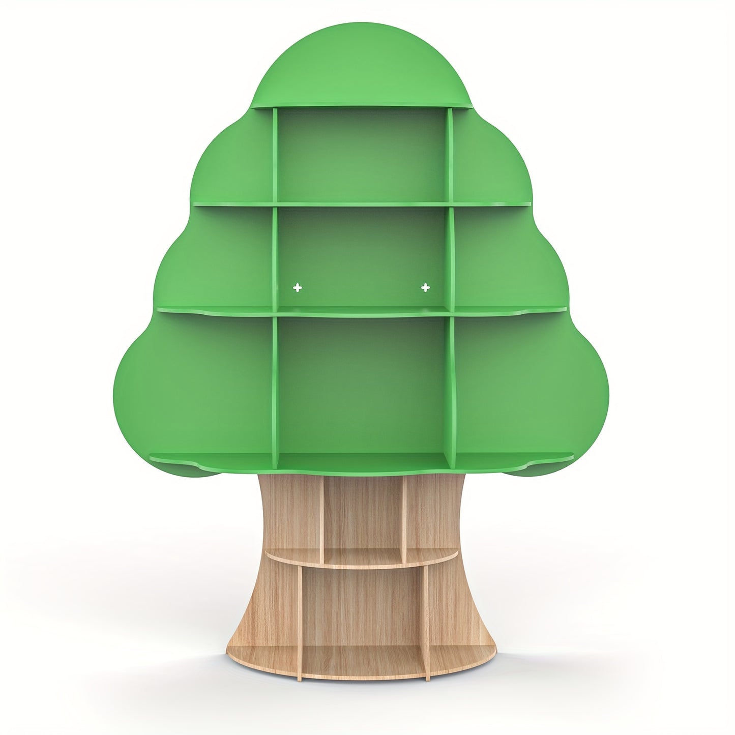 Tree Bookshelf, Wood Bookcase, 16-Cubby Storage Organizer Book Shelf for Bedroom, Living Room, Classroom, Boy Girl's Gift (Green Tree)