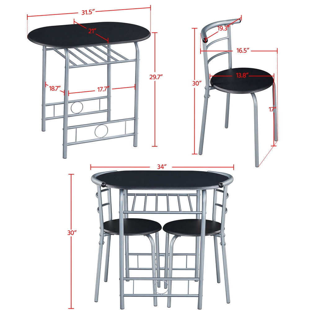 Costoffs Modern Round Dining Table and Chairs Set for 2 with Steel Legs & Storage Rack, Space-Saving Design for Kitchens, Apartments, Dorm Rooms, and Small Spaces,